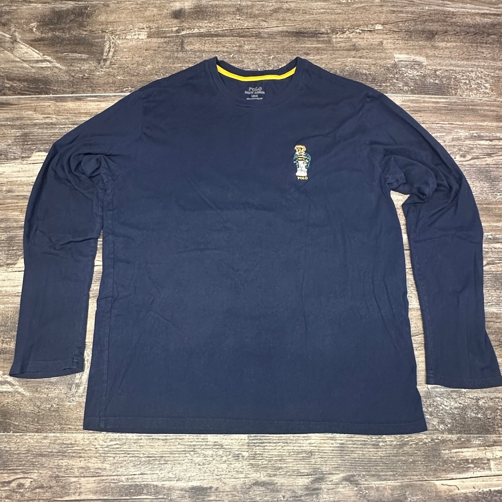 Polo Ralph Lauren Bear Long Sleeve Tee Navy Football Bear Large